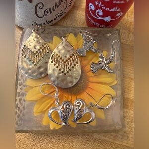 Gold and Silver Teardrop and Bird Earrings Set